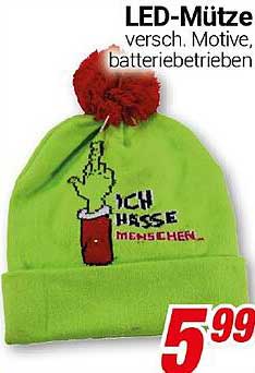 LED-Mütze mit verschiedenen Motiven, batteriebetrieben