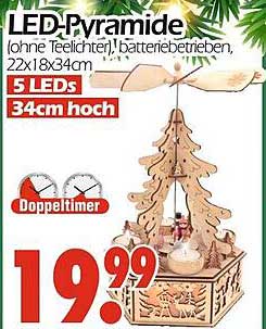 LED-Pyramide (ohne Teelichter), batteriebetrieben, 22x18x34cm