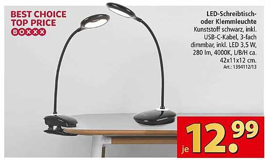 LED-Schreibtisch- oder Klemmlampe, Kunststoff schwarz, inkl. USB-C-Kabel, dimmbar
