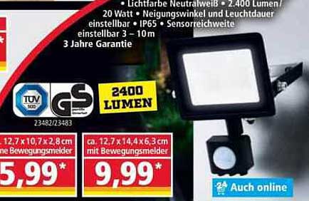 LED-Strahler mit Bewegungsmelder - 2400 Lumen, 20 Watt