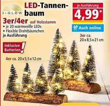 LED-Tannenbaum 3er/4er auf Holzstamm mit warmweißen LEDs