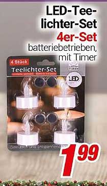 LED-Teelichter-Set 4er-Set batterie betrieben, mit Timer