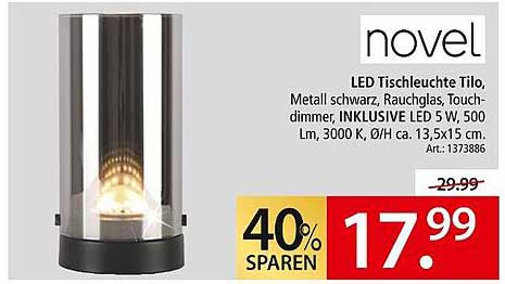 LED Tischleuchte Tilo, Metall schwarz, Rauchglas, Touchdimmer, INklusiv LED 5 W, 500 Lm, 3000 K, Ø/H ca. 13,5x15 cm