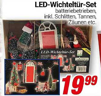 LED-Wichteltür-Set, batterie betrieben, inkl. Schlitten, Tannen, Zäunen etc.