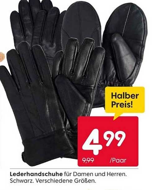 Lederhandschuhe für Damen und Herren, Schwarz, verschiedene Größen