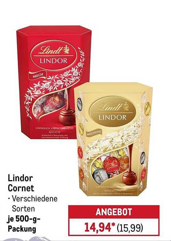 Lindor Cornet - Verschiedene Sorten je 500-g-Packung