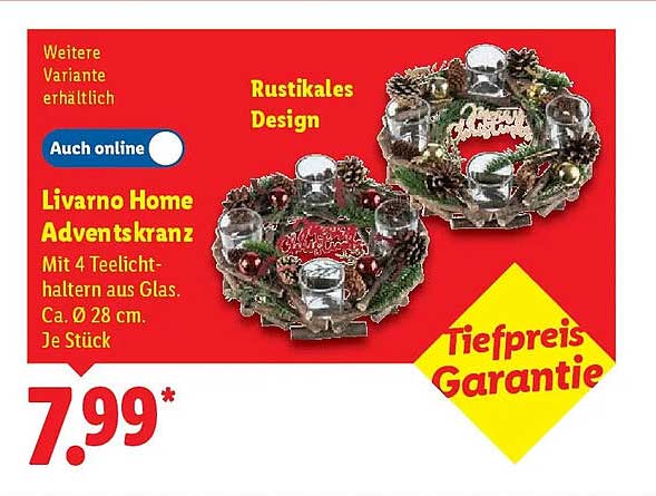 Livorno Home Adventskranz mit 4 Teelichthaltern