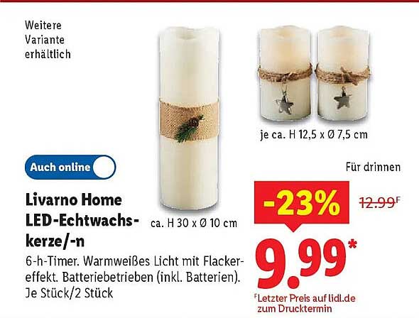 Livorno Home LED-Echtwachskerze/-n