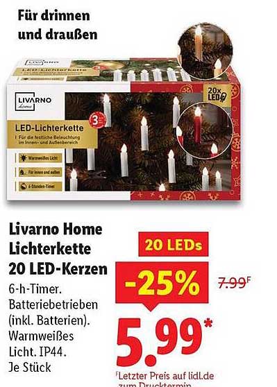 Livorno Home Lichterkette 20 LED-Kerzen