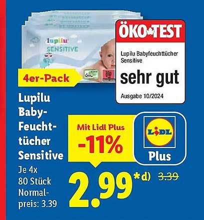 Lupilu Baby-Feuchttücher Sensitive 4er-Pack