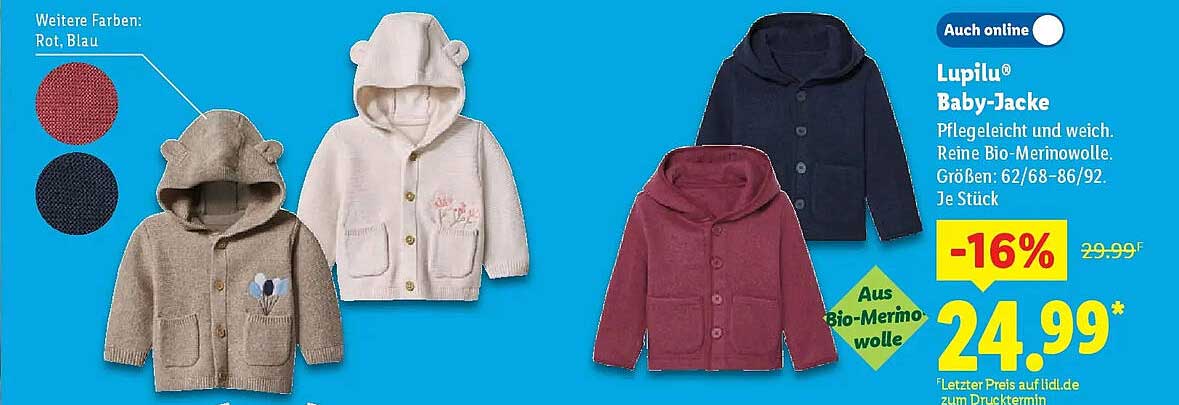 Lupilu® Baby-Jacke aus reiner Bio-Merino-Wolle