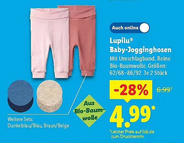 Lupilu® Baby-Jogginghosen Mit Umschlagbund aus Bio-Baumwolle, 2 Stück - 4,99 €