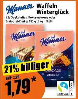 Manner Waffeln Winterglück à la Spekulatius, Kokosmakrone oder Bratapfel-Zimt 185 g