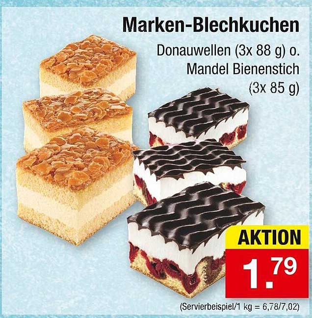 Marken-Blechkuchen: Donauwellen oder Mandel Bienenstich (3x 88 g oder 3x 85 g)