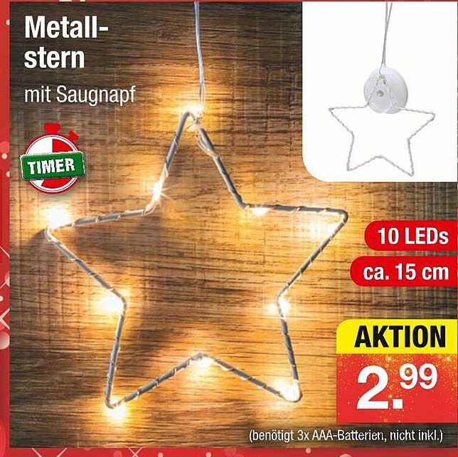 Metallstern mit Saugnapf - 10 LEDs, ca. 15 cm