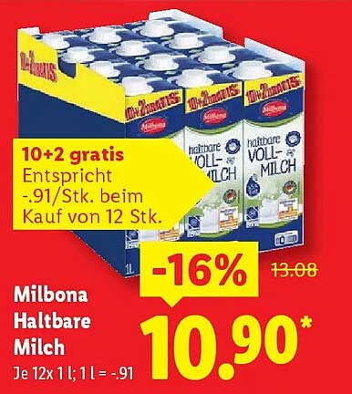 Milbona Haltbare Vollmilch 12er Pack