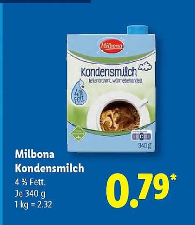 Milbona Kondensmilch 4% Fett, 940 g