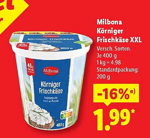 Milbona Körniger Frischkäse XXL 400 g
