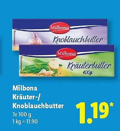 Milbona Kräuter-/Knoblauchbutter 100g