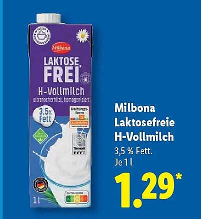 Milbona Laktosefreie H-Vollmilch 1 L
