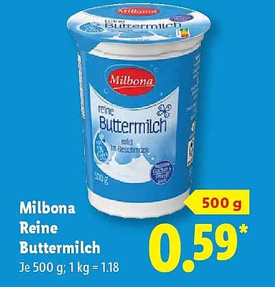 Milbona Reine Buttermilch 500 g