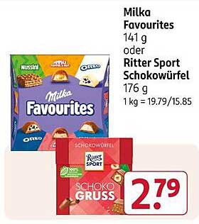 Milka Favourites oder Ritter Sport Schokowürfel