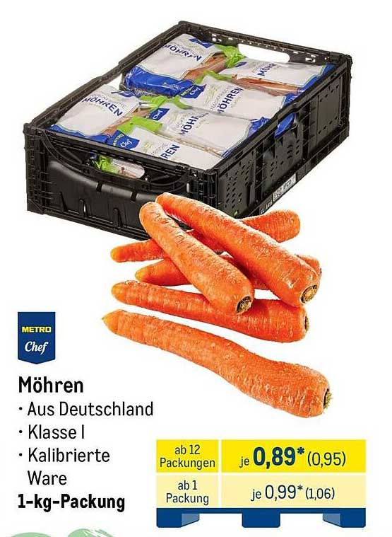 Möhren - Aus Deutschland, Klasse I, Kalibrierte Ware - 1-kg-Packung