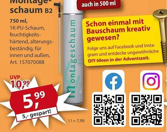 Montageschaum B2, 750 ml, feuchtigkeits-härtend, hochgradig langlebig