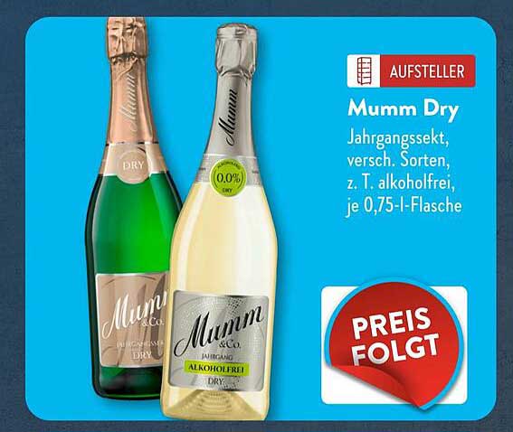 Mumm Dry Jahrgangssekt, verschiedene Sorten, u. a. alkoholfrei, je 0,75 l-Flasche