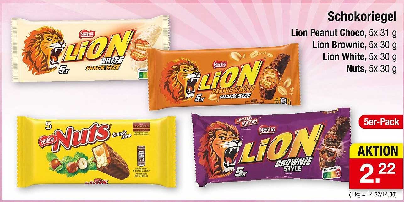 NESTLÉ Lion & Nuts Schokoriegel 5er-Pack