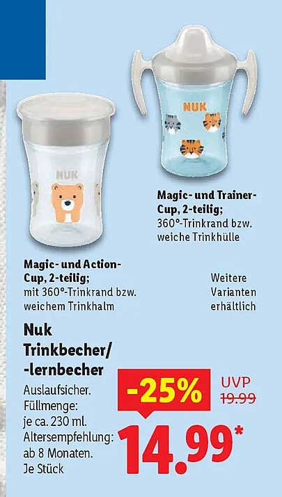 Nuk Trinkbecher/-lernbacher, 2-teilig, mit 360°-Trinkrand