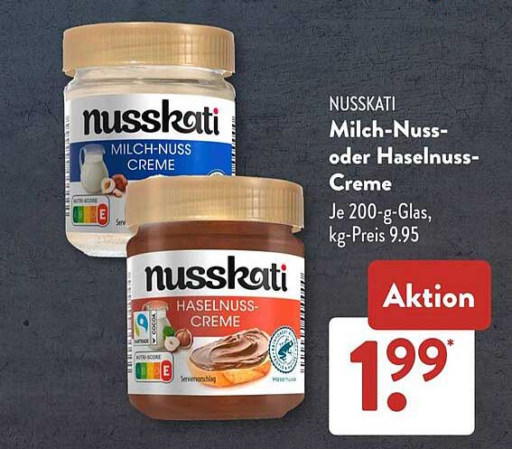 Nusskati Milch-Nuss- oder Haselnuss-Creme 200g