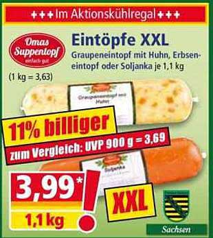 Omas Suppenkopf Eintöpfe XXL – Graupeneintopf mit Huhn, Erbseneintopf oder Soljanka je 1,1 kg
