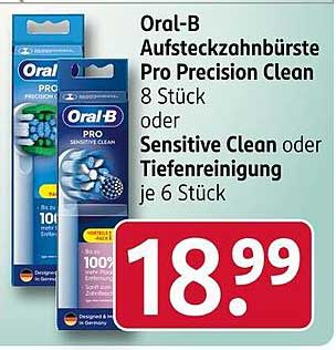 Oral-B Aufsteckzahnbürste Pro Precision Clean 8 Stück oder Sensitive Clean/Tiefenreinigung je 6 Stück