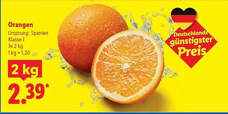 Orangen 2 kg - Ursprung: Spanien, Klasse I