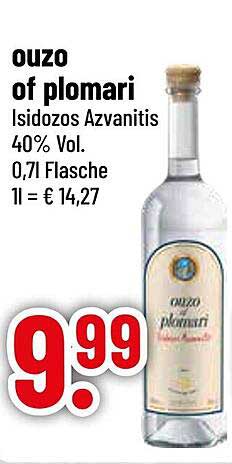 Ouzo of Plomari - Isidozos Azvanitis 40% Vol. 0,7l Flasche