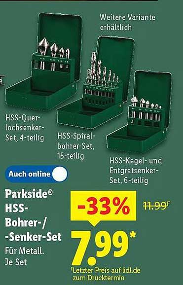 Parkside® HSS-Bohrer-/Senker-Set für Metall - 3-teilig