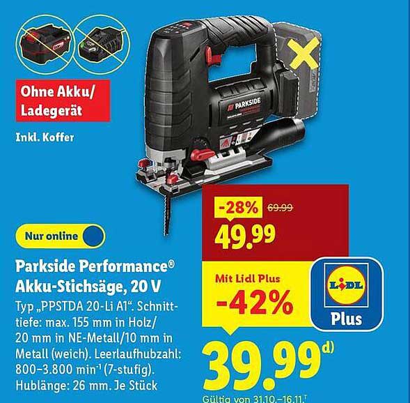 Parkside Performance® Akku-Stichsäge, 20 V