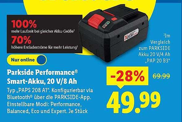 Parkside Performance® Smart-Akku, 20 V/8 Ah