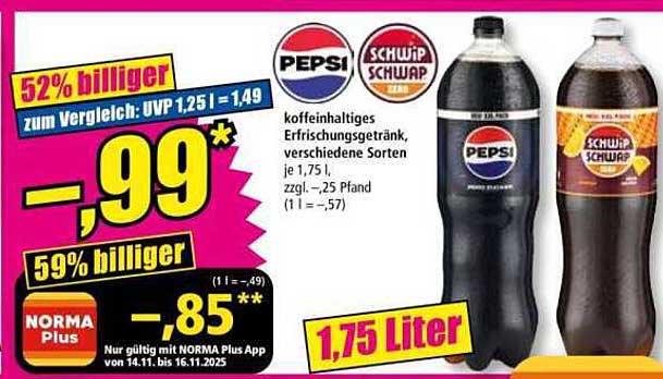 Pepsi und Schwip Schwap 1,75 Liter zum Sparpreis!