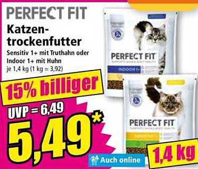 PERFECT FIT Katzen-Trockenfutter - Sensitiv 1+ mit Truthahn oder Indoor 1+ mit Huhn
