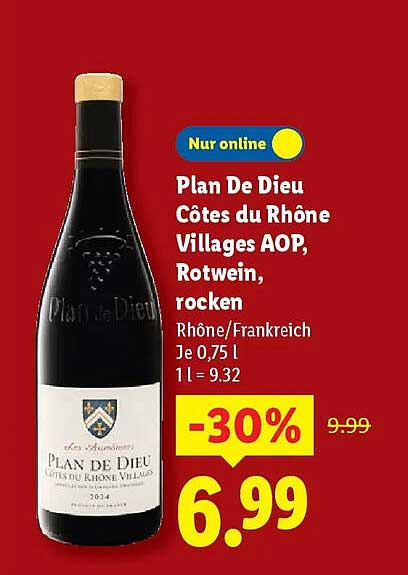 Plan De Dieu Côtes du Rhône Villages AOP, Rotwein, 0,75 l