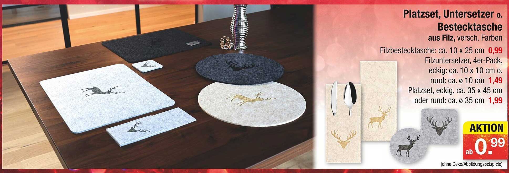 Platzset, Untersetzer o. Bestecktasche aus Filz, verschiedene Farben