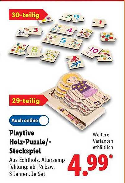 Playtive Holz-Puzzle/-Steckspiel 29-teilig