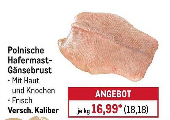 Polnische Hafermast-Gänsebrust - Mit Haut und Knochen, frisch, verschiedene Kaliber