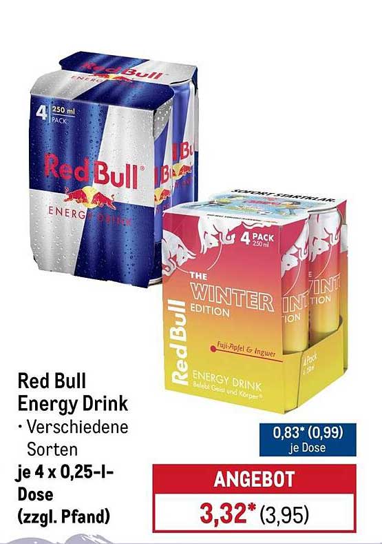 Red Bull Energy Drink - Verschiedene Sorten je 4 x 0,25 l Dose