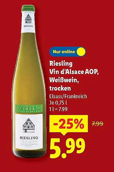Riesling Vin d'Alsace AOP, Weißwein, trocken
