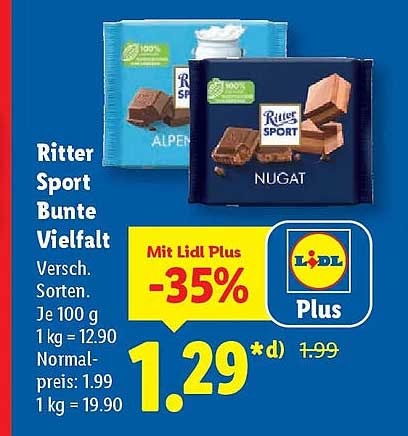 Ritter Sport Bunte Vielfalt - Verschiedene Sorten