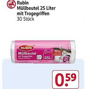 Rubin Müllbeutel 25 Liter mit Tragegriffen 30 Stück