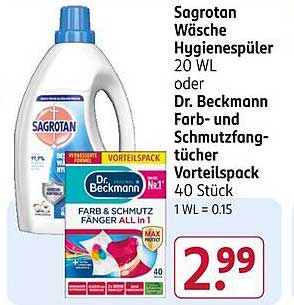 Sagrotan Wäschespüler 20 WL oder Dr. Beckmann Farb- und Schmutzfängtücher Vorteilspack 40 Stück
